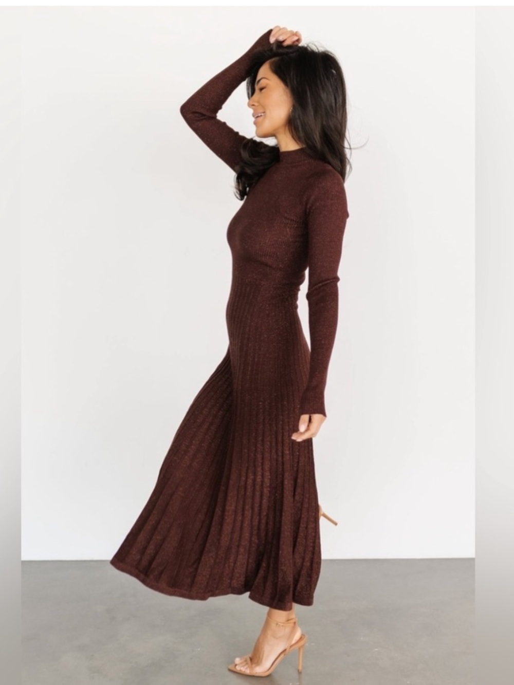 Baltic Born Jamelia Pleated Long Sleeve Mock Neck Maxi Sweater Dress Size XL - Picture 2 of 10